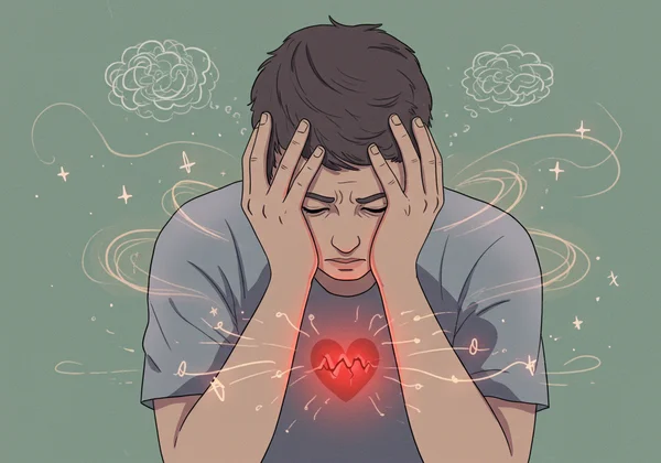 Persona mostrando síntomas sutiles de ansiedad física y emocional.