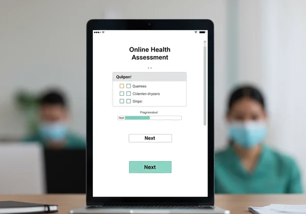 Captura de pantalla de una moderna interfaz de evaluación de salud mental en línea.