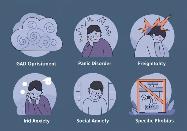 Representación abstracta de diferentes tipos de trastornos de ansiedad.