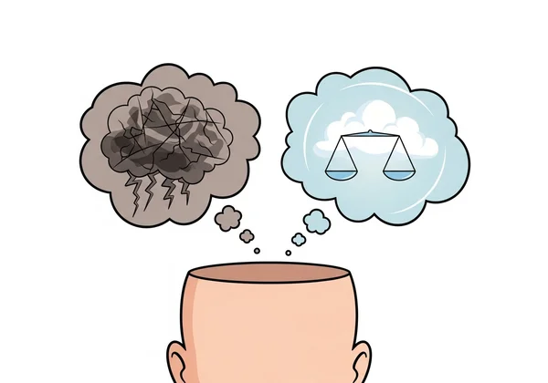 Persona reformulando pensamientos negativos en otros equilibrados