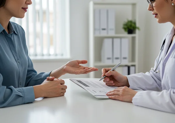 Médico y paciente discutiendo datos de salud mental