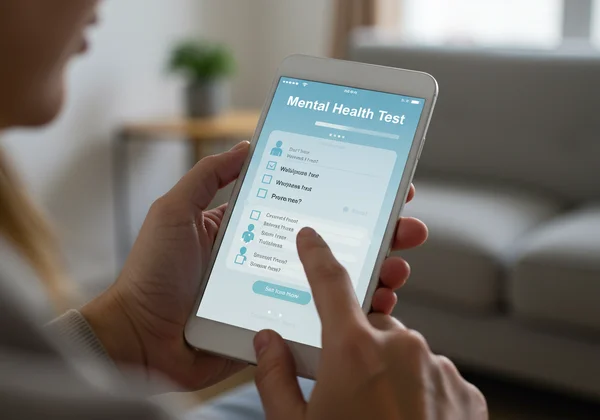 Pengguna berinteraksi dengan ujian kesihatan mental dalam talian