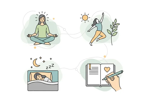 Ikon yang mewakili tabiat harian untuk kesejahteraan mental.