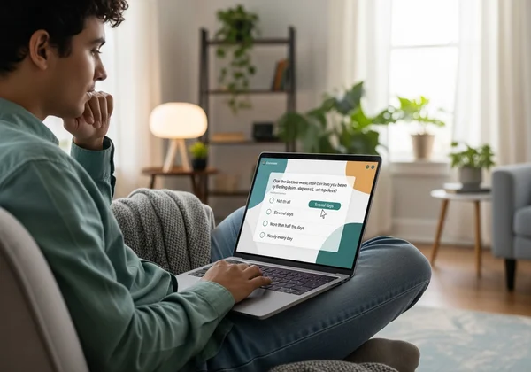 User interacting with an online mental health test