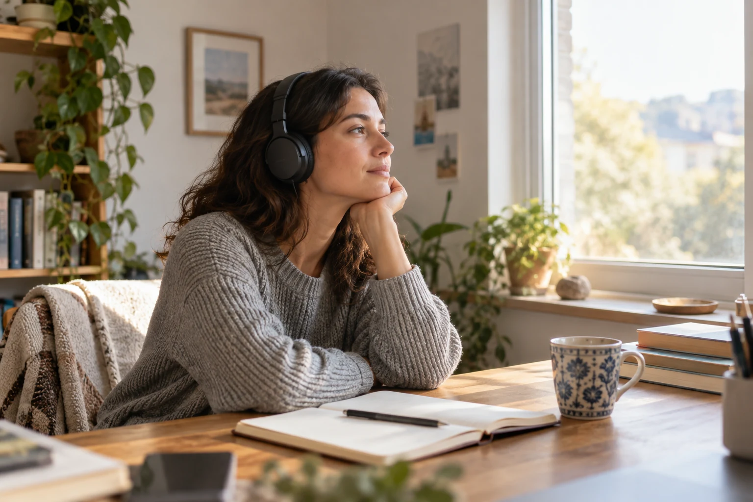 Person reflecting with headphones