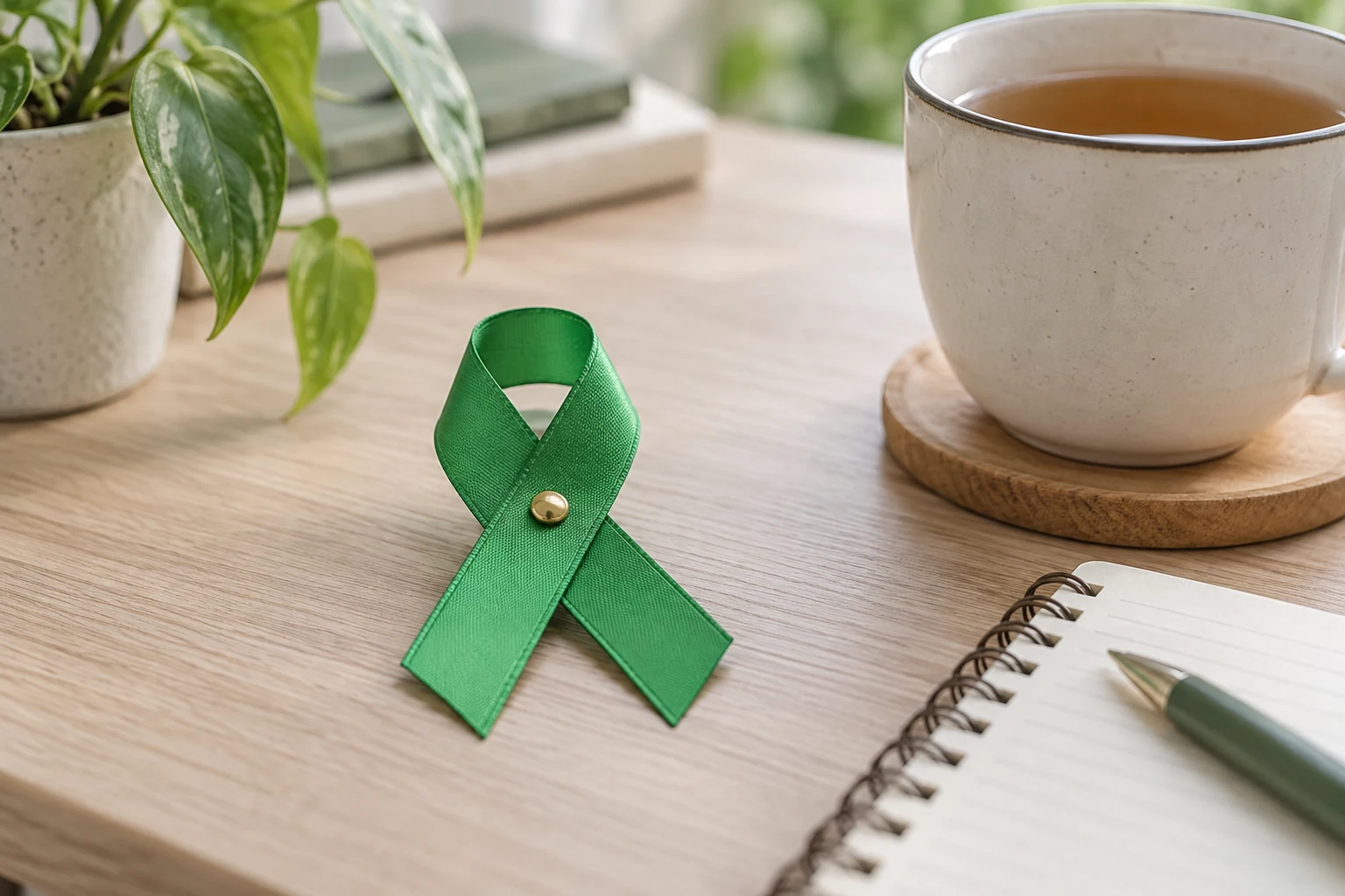 Green ribbon awareness pin
